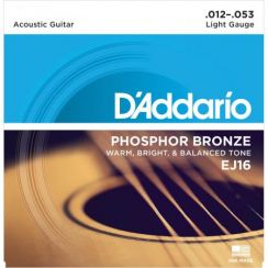 D'Addario EJ16 Light Phosphor Bronze snaren voor de akoestische gitaar (12-53)