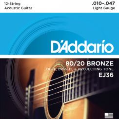 D'Addario EJ36 Western Snaren voor 12-snarige Gitaar 80/20 Bronze Light 010-47