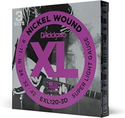 D'Addario EXL120-3D Round Wound Snaren voor Elektrische Gitaar 3-Pack (9-42) Super Light 