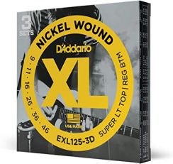 D'Addario EXL125-3D Nickel Wound Snaren voor Elektrische Gitaar 3Pack (9-46) Super Light Top / Regular Bottom 